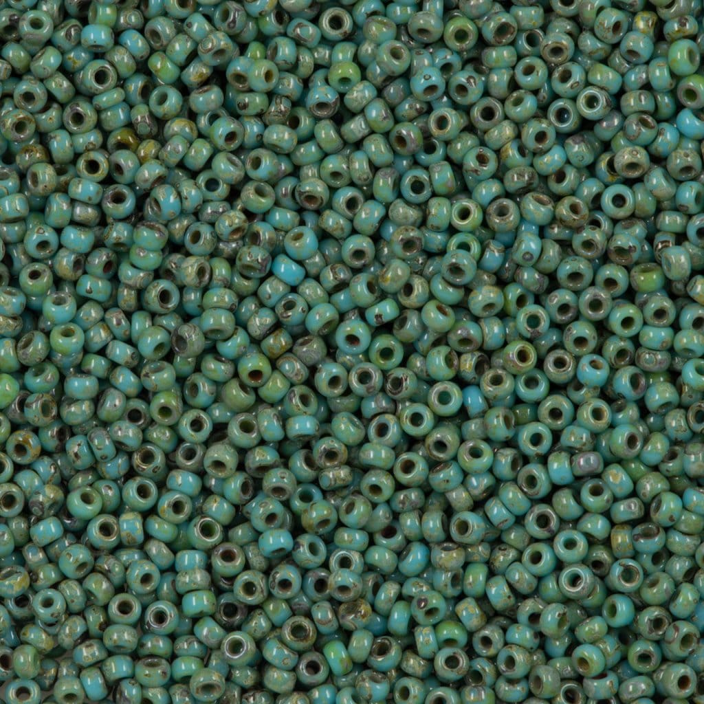 Miyuki Boncuk, MiyukiRoundBeads15/0-4514 Picasso Opaque Seafoam Green