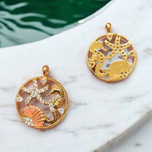 Altın Kaplama Zirkon Taşlı Deniz Dünyası Kolye Ucu-Somon