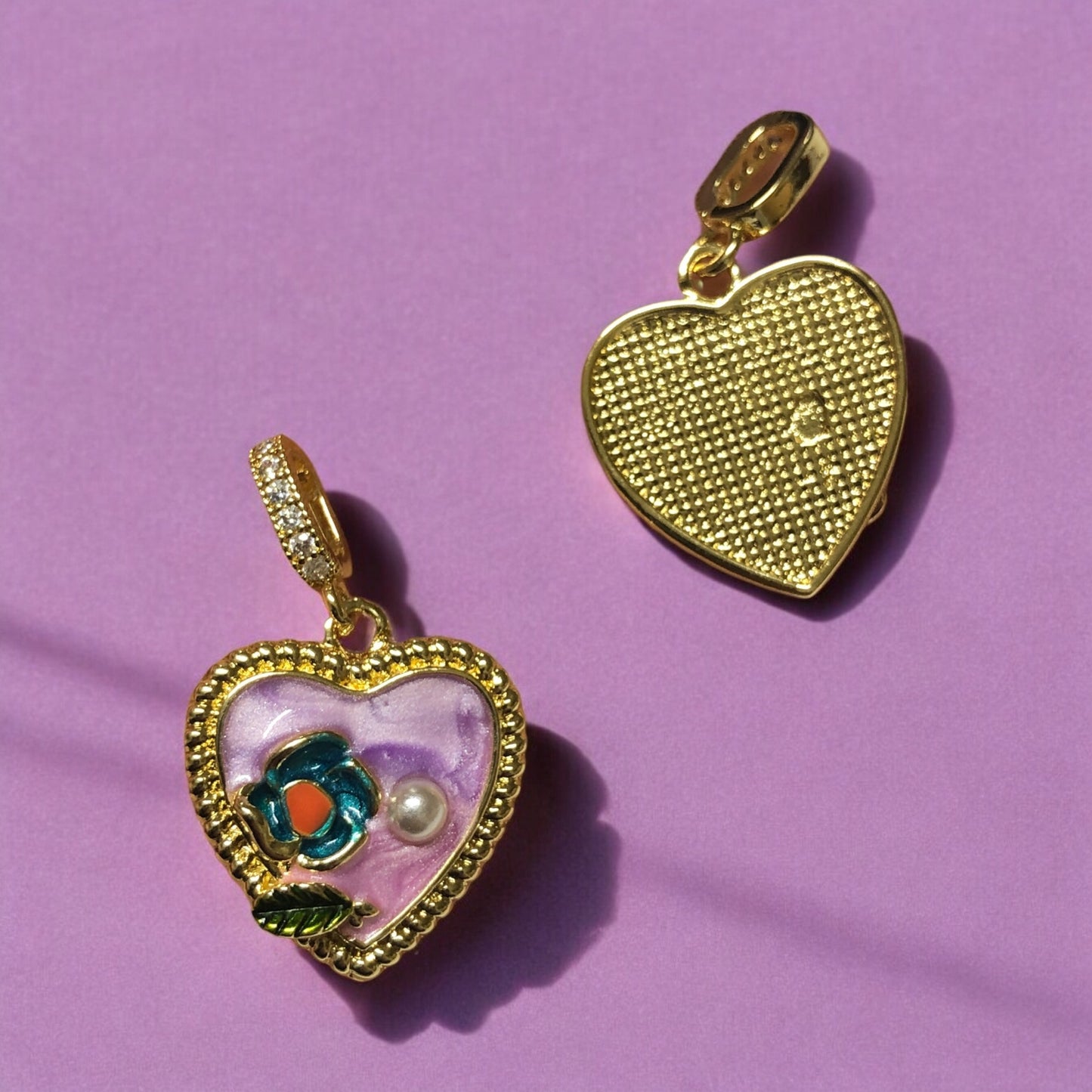 Altın Kaplama Zirkon Taşlı Mineli İncili Çiçek Kalp