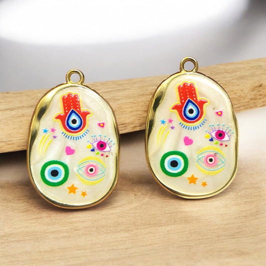 Altın Kaplama Epoksi Nazar Kolye Ucu- Şekilsiz -1