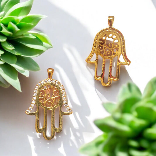 Altın Kaplama Zirkon Taşlı Hamsa Kolye Ucu