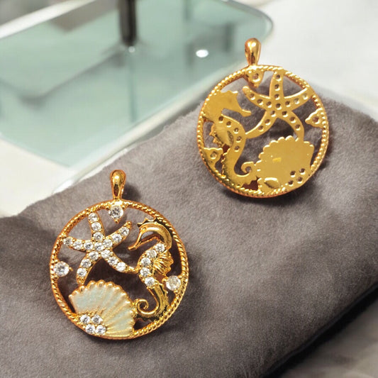 Altın Kaplama Zirkon Taşlı Deniz Dünyası Kolye Ucu-Mint