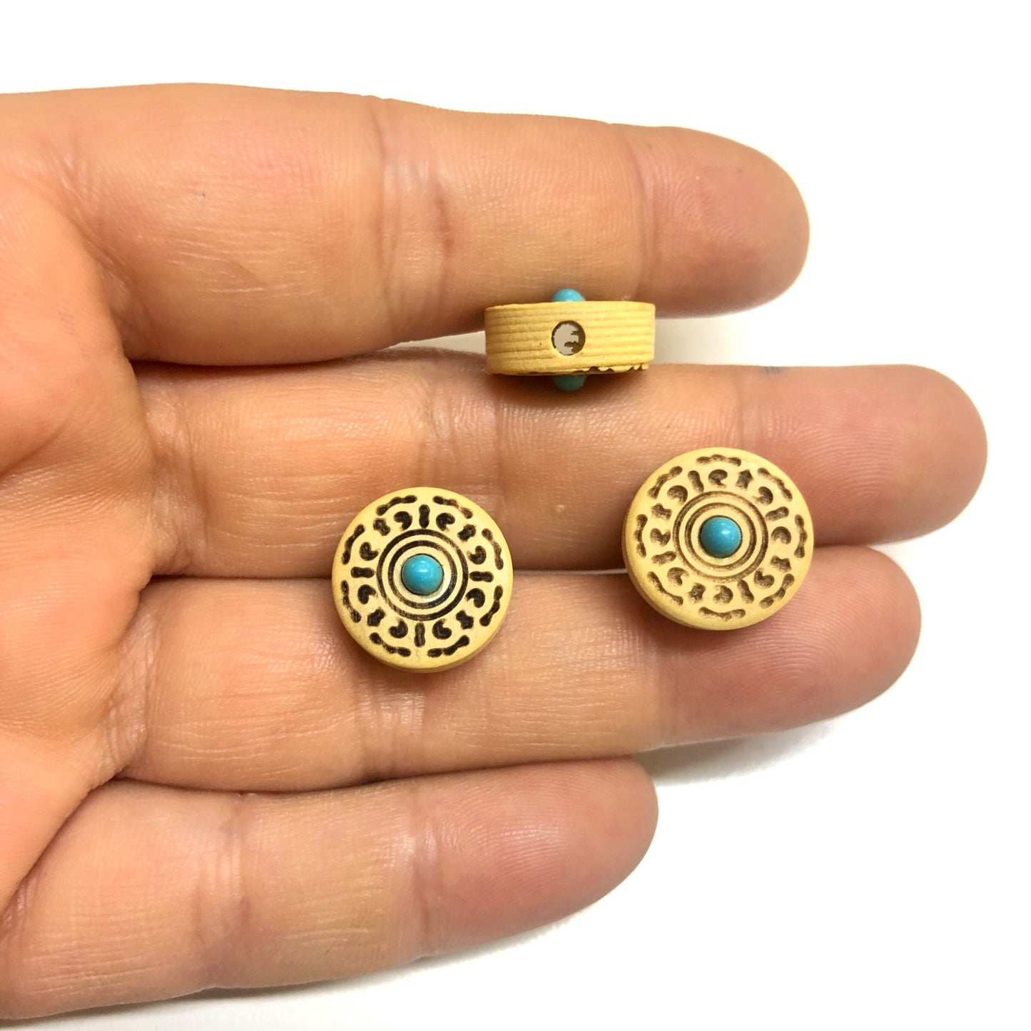 Sandal Ağacı Oyma Turkuaz Taşlı Aparat-4