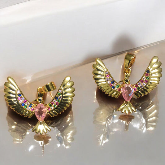 Sarı Çelik Zirkon Taşlı Küçük Boy Anka Kuşu Kolye Ucu