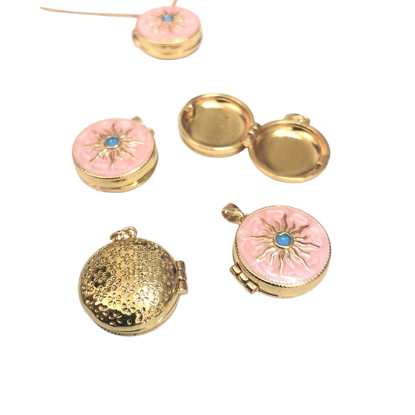 Altın Kaplama Açılabilir Çift taraflı Kolye Ucu- Sedefli Pembe