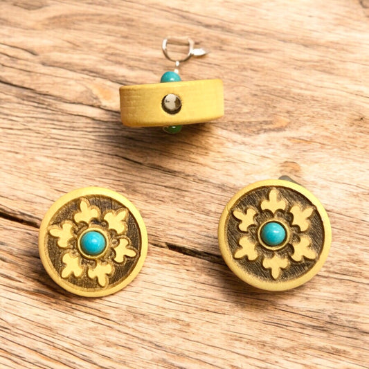 Sandal Ağacı Oyma Turkuaz Taşlı Aparat-5