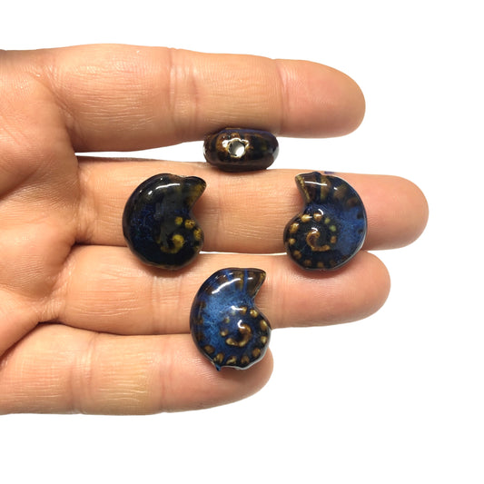 Seramik Salyangoz Büyük Boy - Kahverengi-Mavi