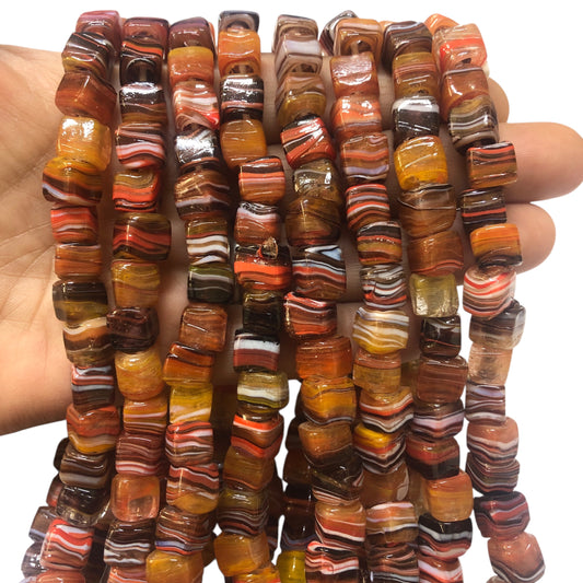 Küp Cam Ocak Boncuğu-10mm- Ebruli