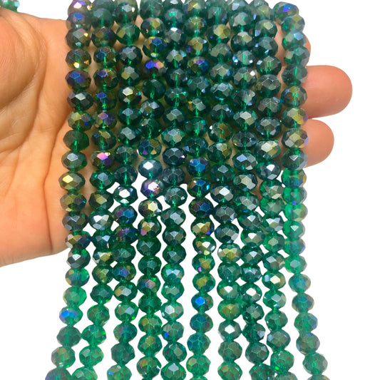 Kristal Boncuk, Çin Kristali-8mm - 86 Şeffaf Janjanlı Petrol Yeşil