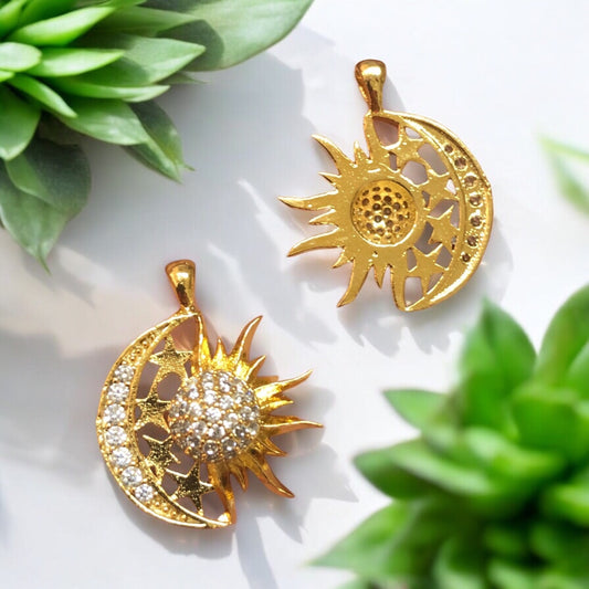 Altın Kaplama Zirkon Taşlı Güneş & Ay Kolye Ucu-1