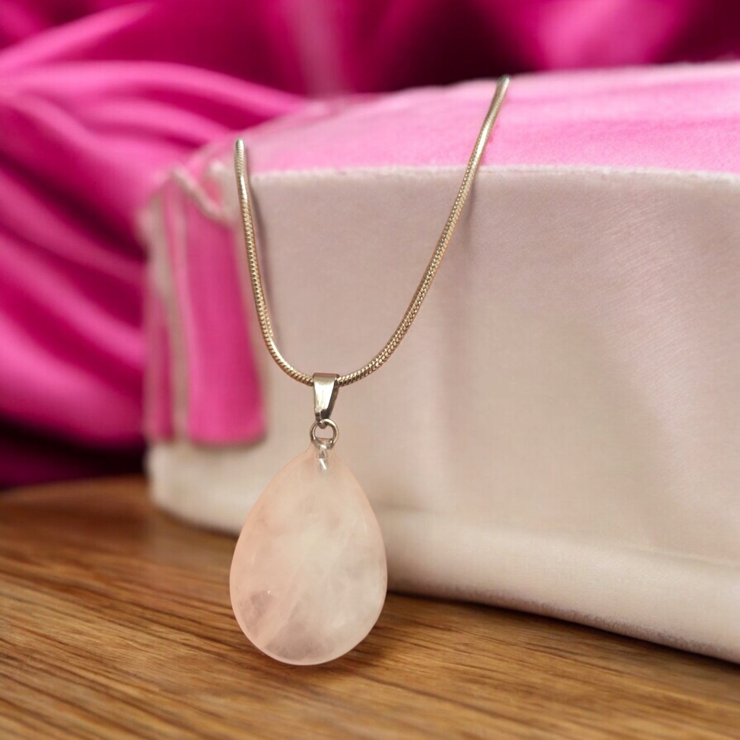 Doğal Taş Damla Kolye Ucu -Pembe Kuvars