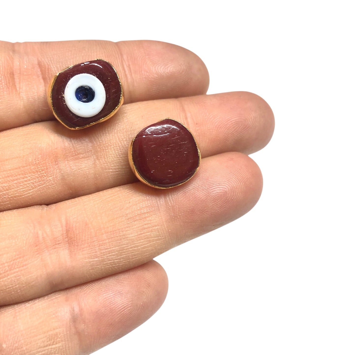 Vergoldete karierte Kalbsaugen-Evil-Eye-Perle - Rot