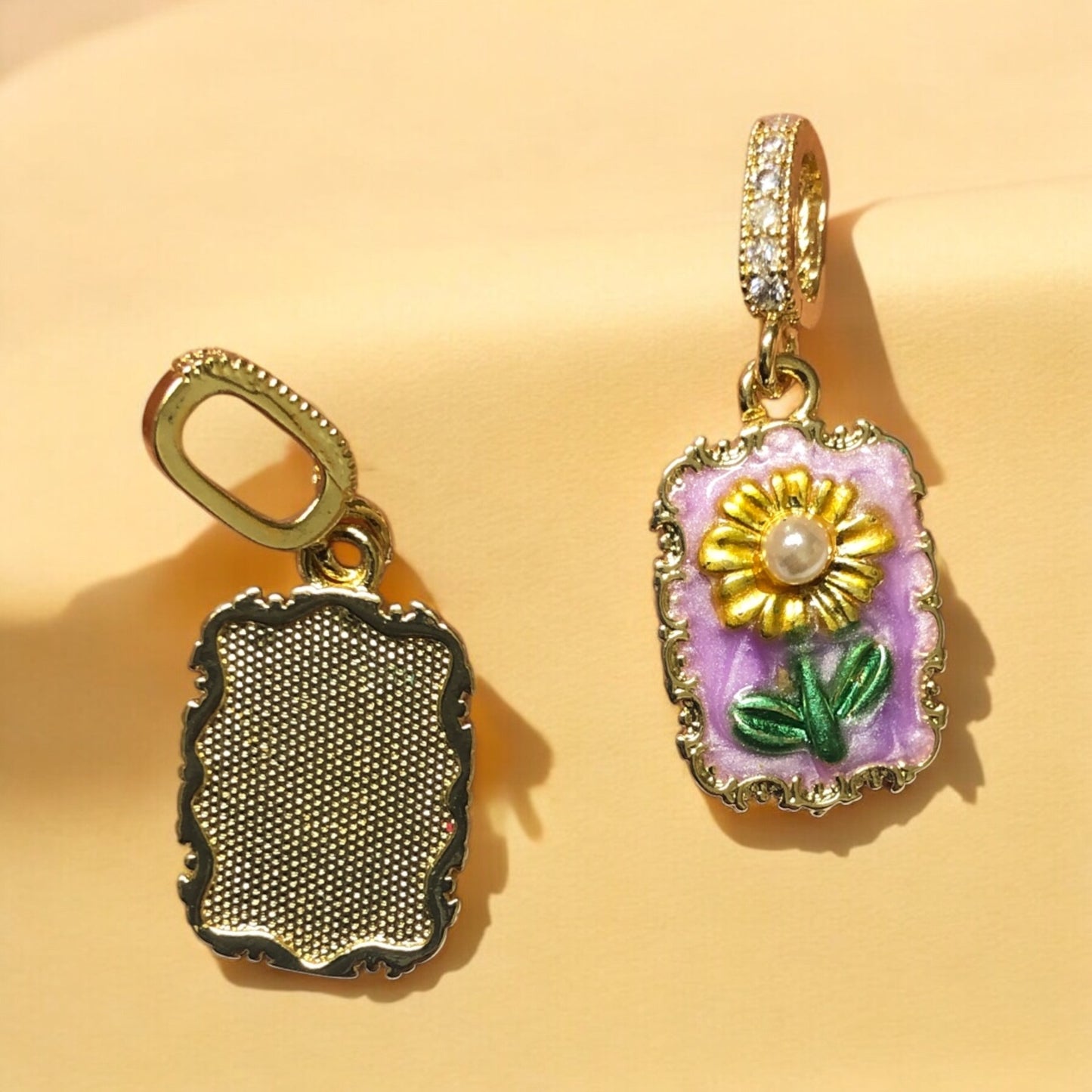 Altın Kaplama Zirkon Taşlı Mineli İncili Papatya Dikdörtgen