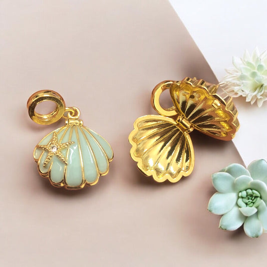 Altın Kaplama Üç Boyutlu Zirkon Taşlı Mineli İstiridye Kolye Ucu-Mint