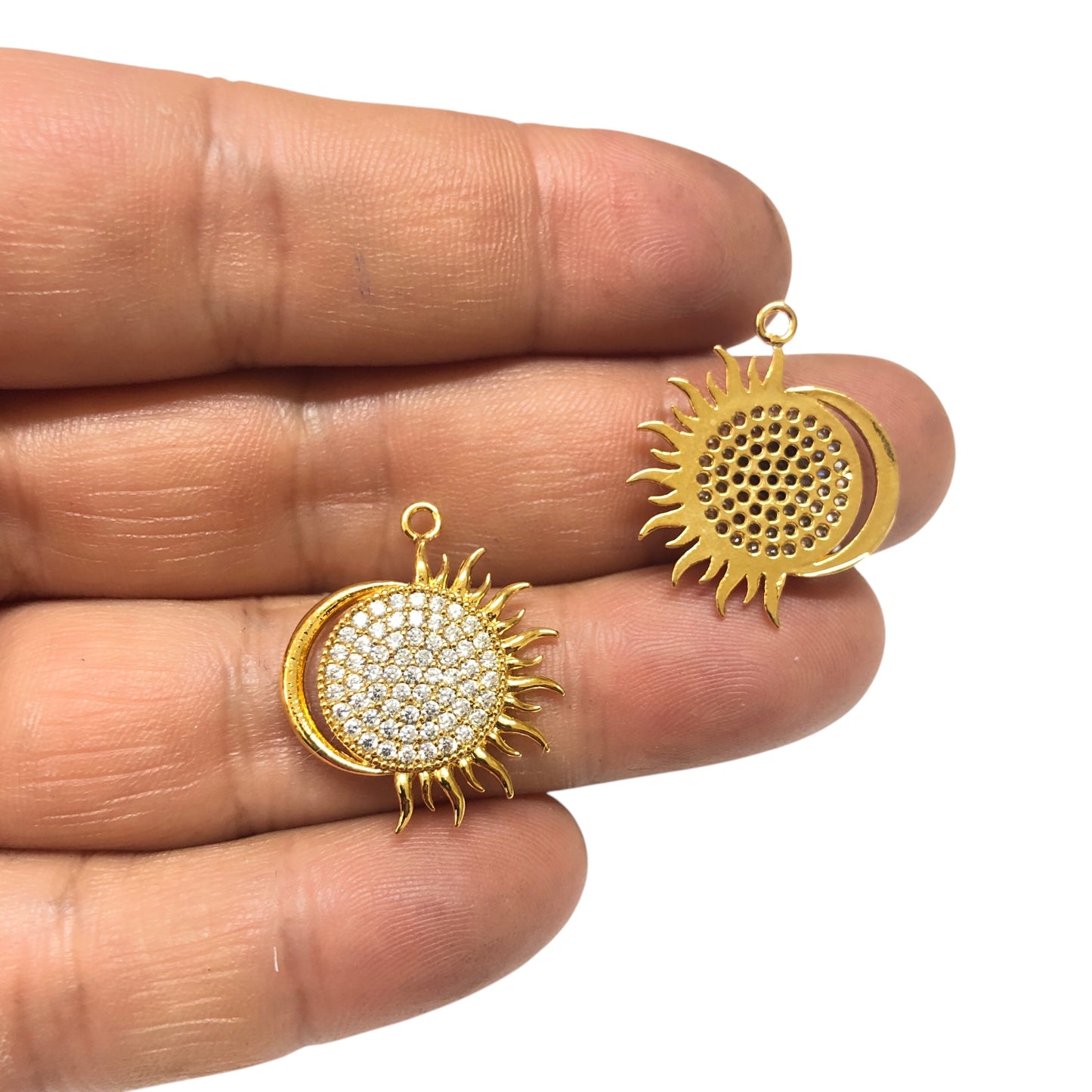 Altın Kaplama Zirkon Taşlı Güneş & Ay Kolye Ucu-2