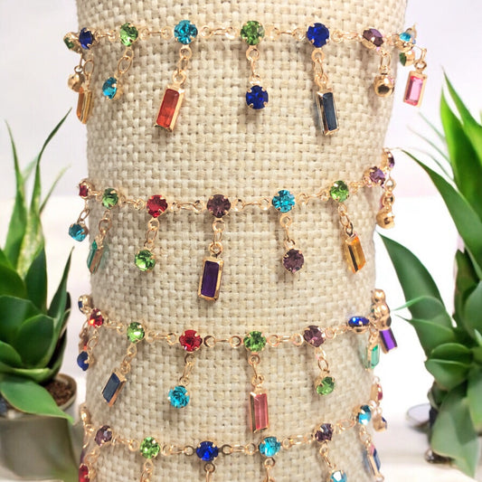 Altın Kaplama Sallantı Baget Taşlı Zincir - Mix