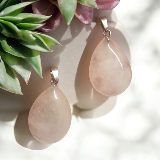 Doğal Taş Damla Kolye Ucu -Pembe Kuvars