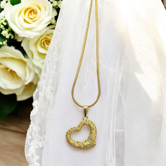 Altın Kaplama Zirkon Taşlı Kalp Kolye Ucu ❤