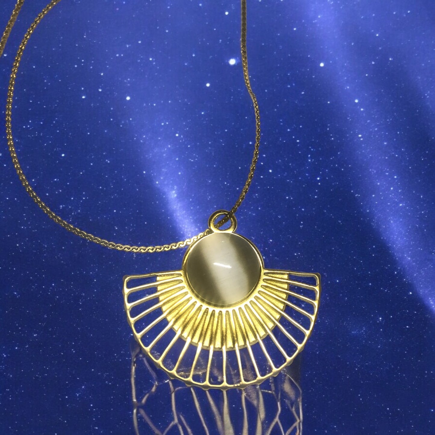 Sarı Çelik -Kedigözü Taşlı Yelpaze Kolye Ucu