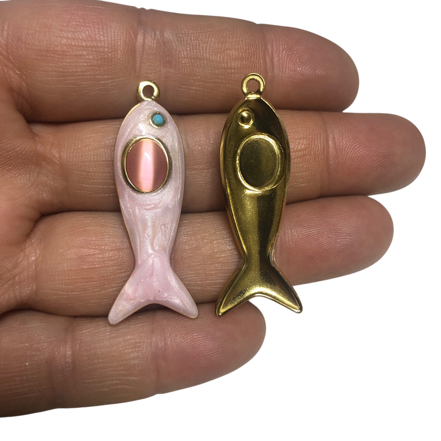 Sarı Çelik Sedefli Balık Kolye Ucu -Pembe