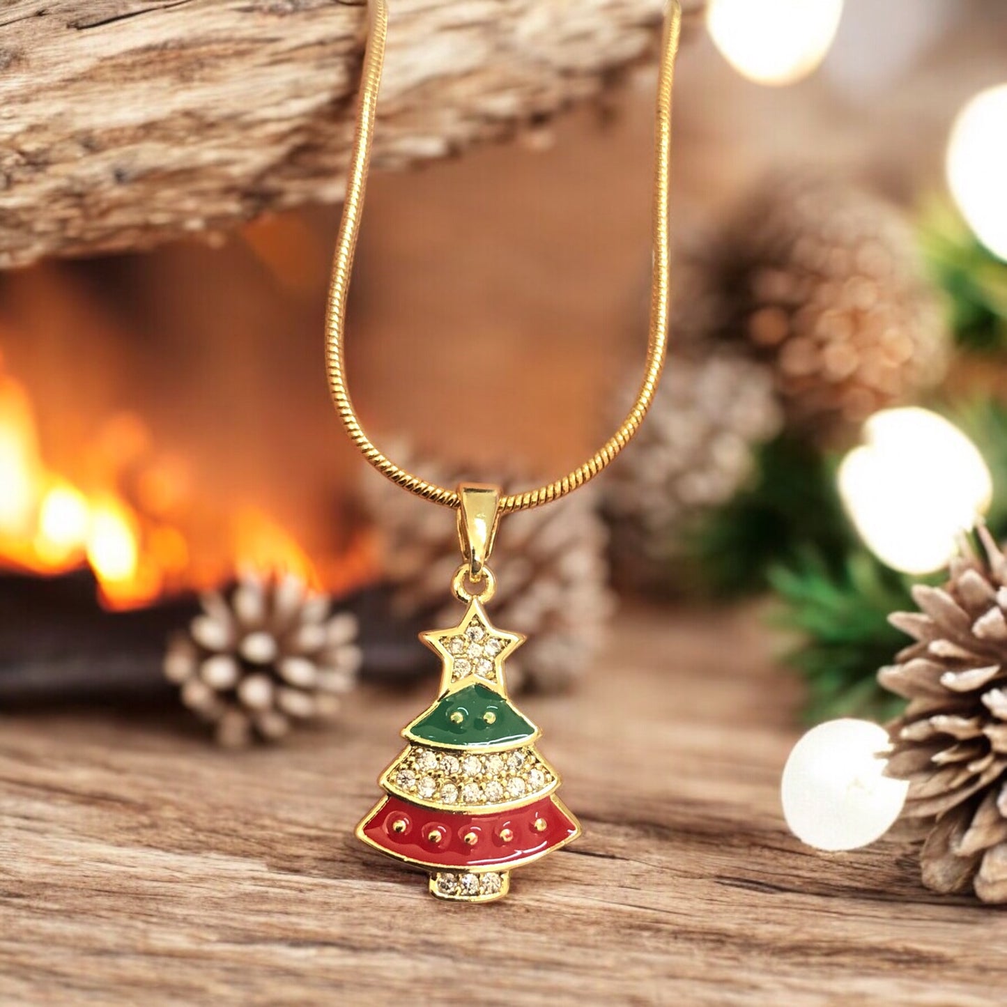 Altın Kaplama Mineli Zirkon Taşlı Mineli Yeni Yıl Aparat - Çam Ağacı Mix