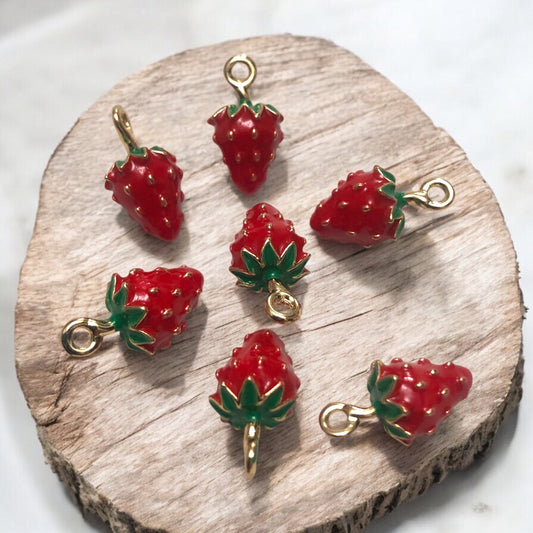 Gold Plated Enamel Strawberry Shaking Attachment - Neon Green