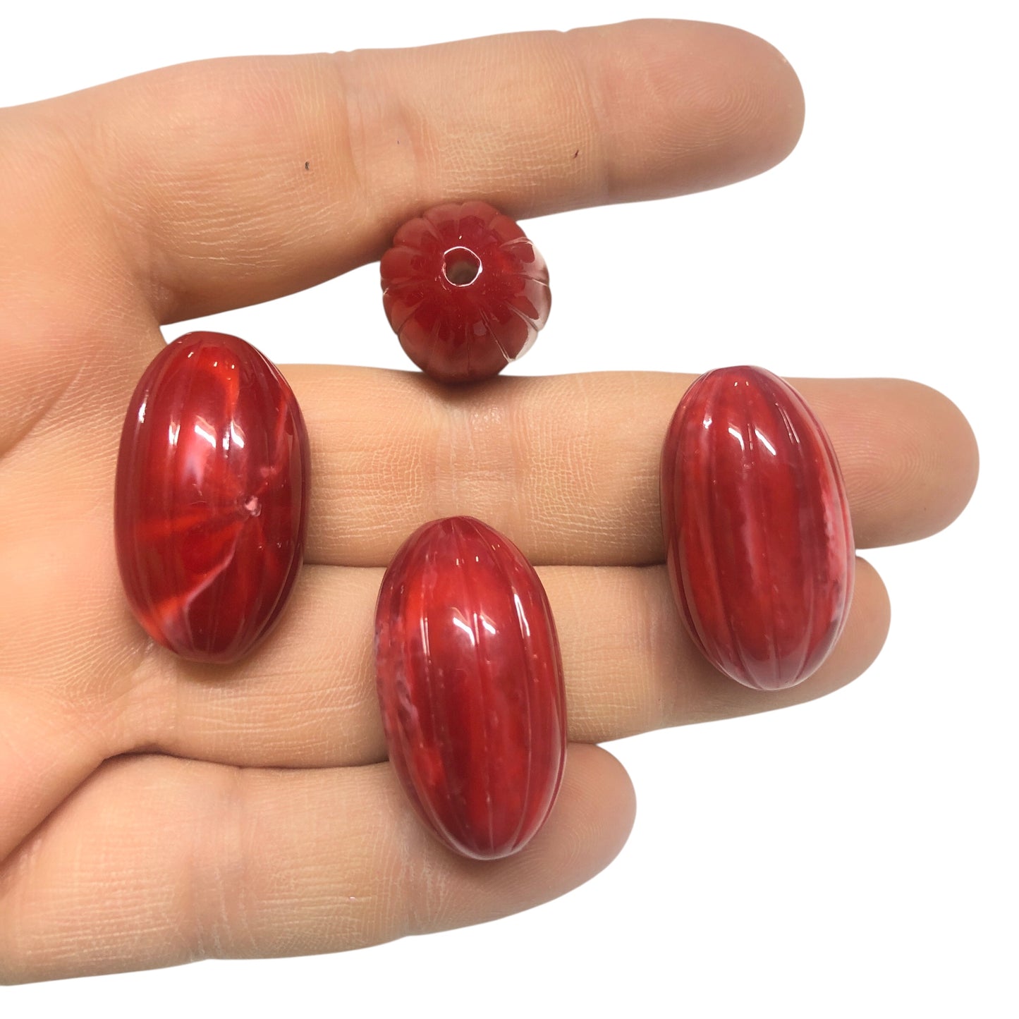 A Kalite Akrilik Çizgili Oval 17x29mm- Kırmızı Ebruli