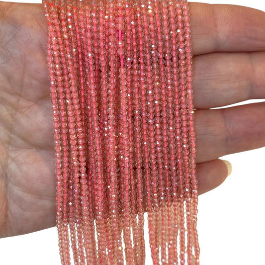 2mm Fasetli Yuvarlak Kristal Boncuk – Şeffaf Janjanlı Pembe-04-Kum Kristal