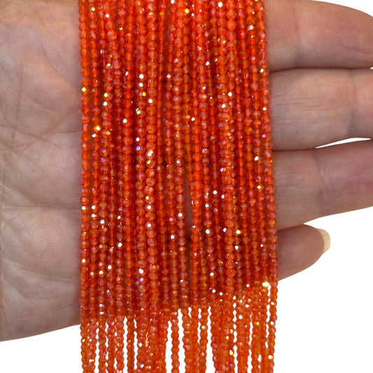 2mm Fasetli Yuvarlak Kristal Boncuk – Şeffaf Janjanlı Turuncu-05-Kum Kristal