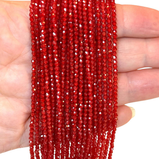 2mm Fasetli Yuvarlak Kristal Boncuk – Janjanlı Şeffaf Kırmızı-13-Kum Kristal