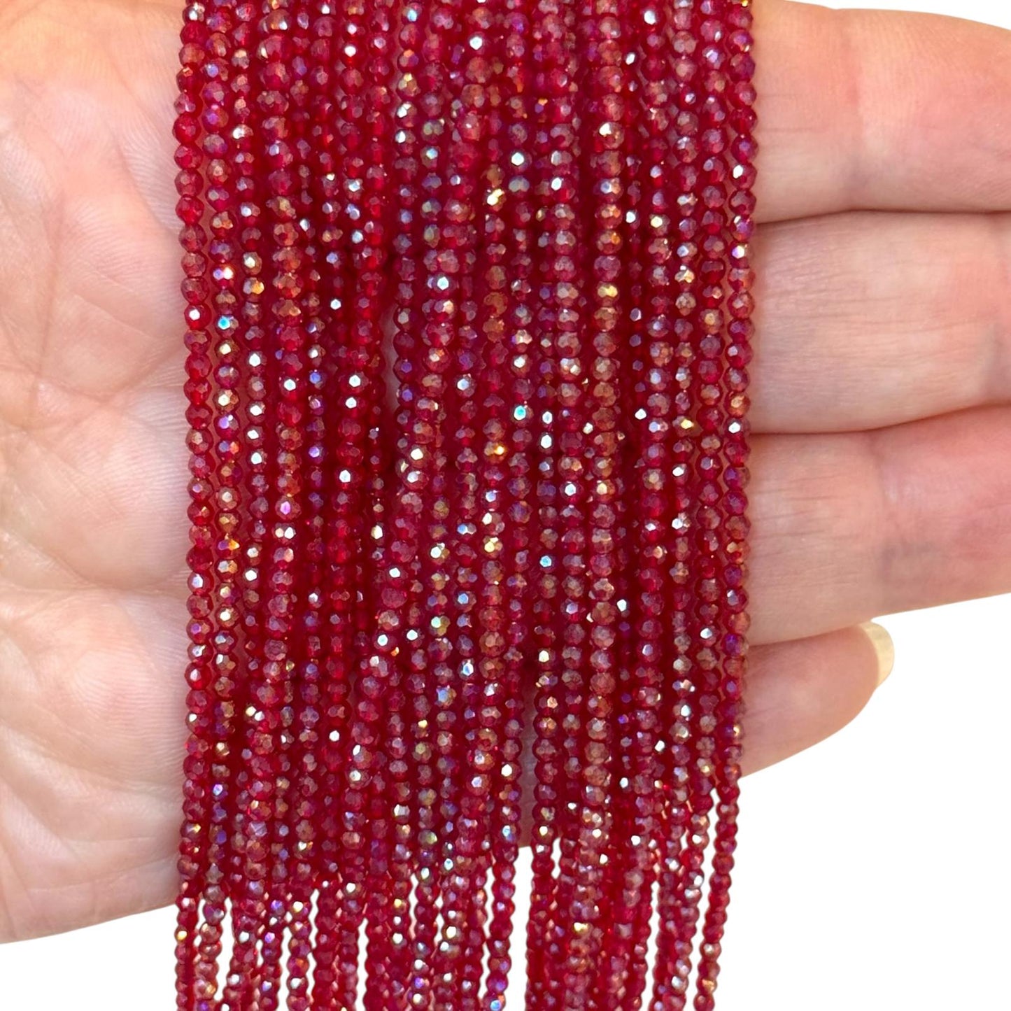 2mm Fasetli Yuvarlak Kristal Boncuk – Janjanlı Şeffaf Koyu Kırmızı-14-Kum Kristal