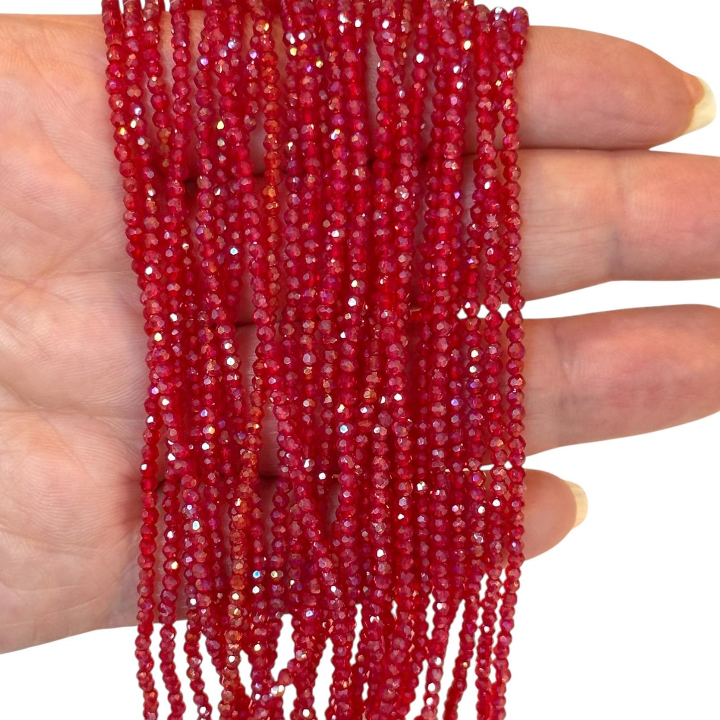 2mm Fasetli Yuvarlak Kristal Boncuk – Janjanlı Şeffaf Açık Kırmızı-15-Kum Kristal