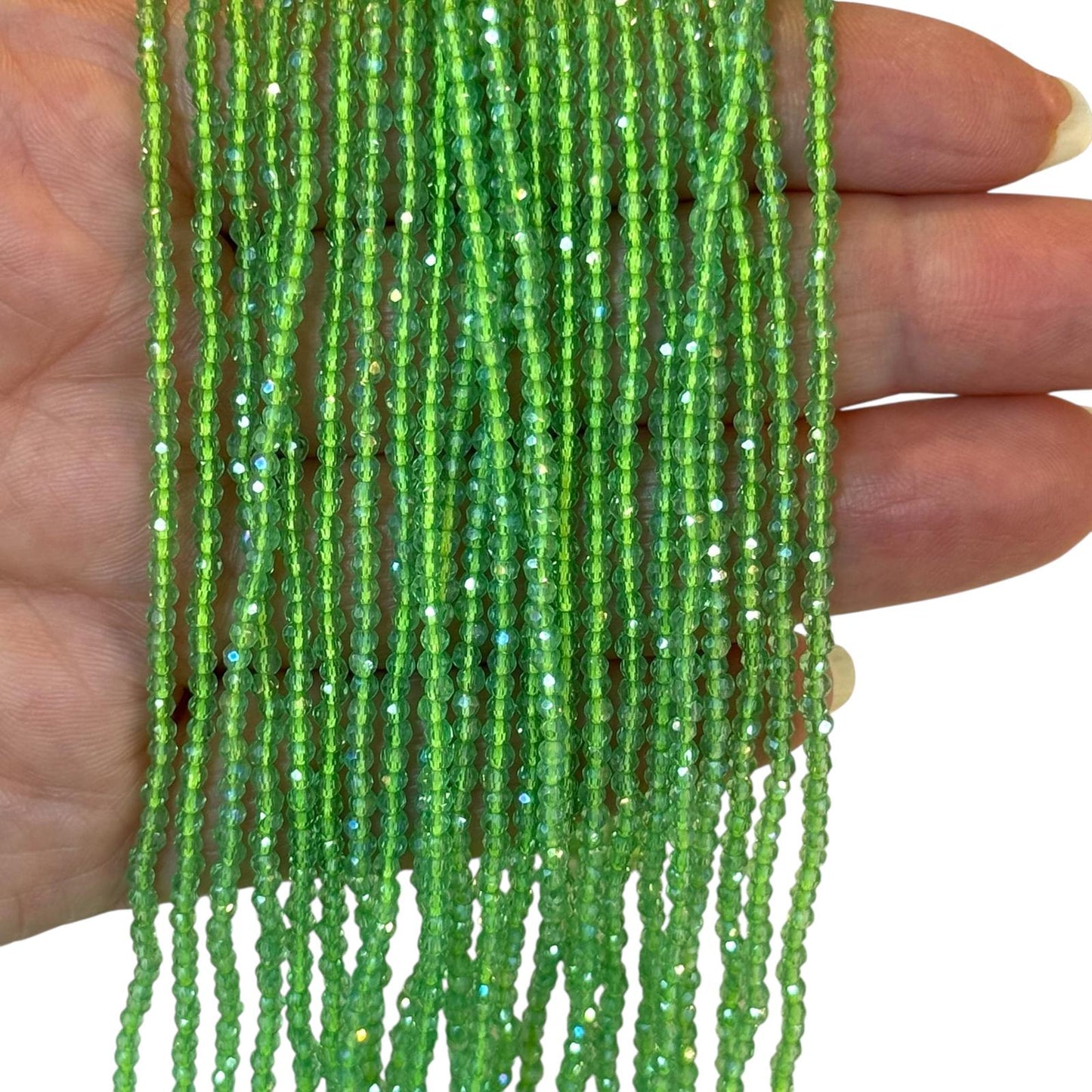 2mm Fasetli Yuvarlak Kristal Boncuk – Janjanlı Şeffaf Yeşil-17-Kum Kristal