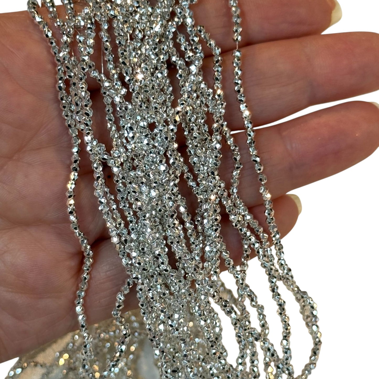 2mm Fasetli Yuvarlak Kristal Boncuk – Gümüş-23-Kum Kristal