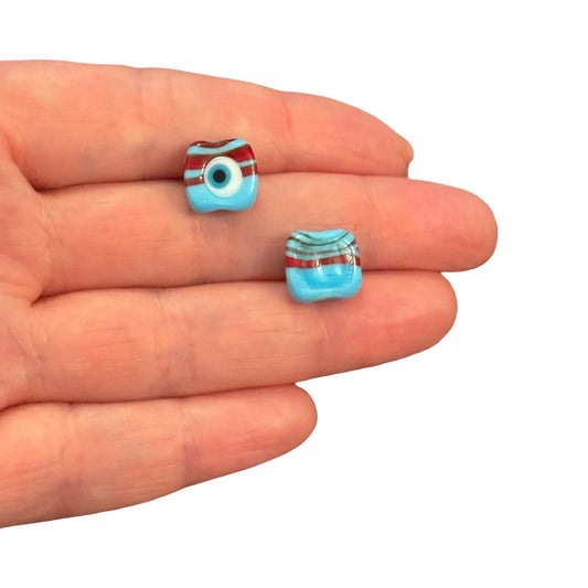 Murano Cam Ebruli Mini Küp -Turkuaz & Kırmızı
