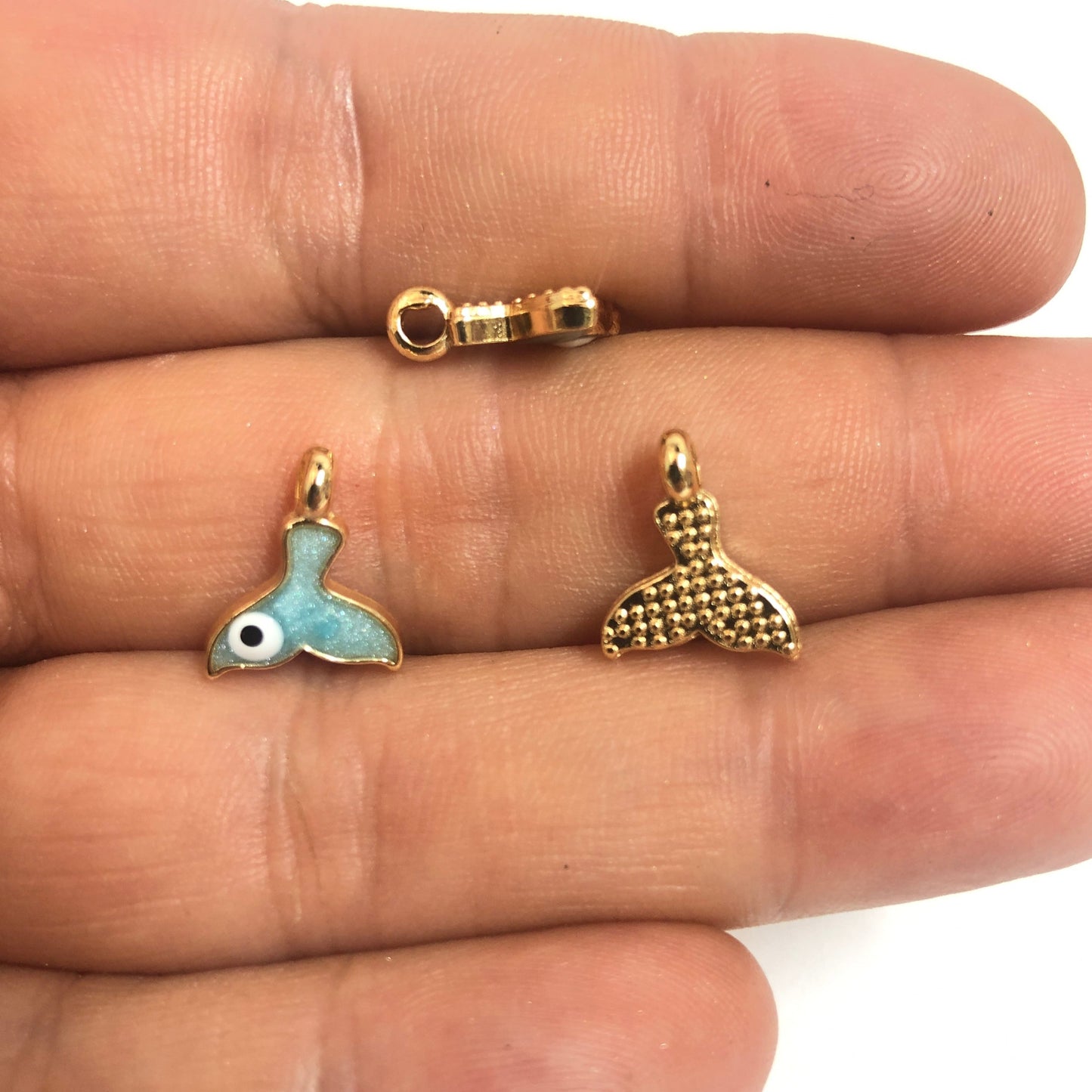 Altın Kaplama Mineli Balina Kuyruğu Sallantı -Sedefli Açık Turkuaz