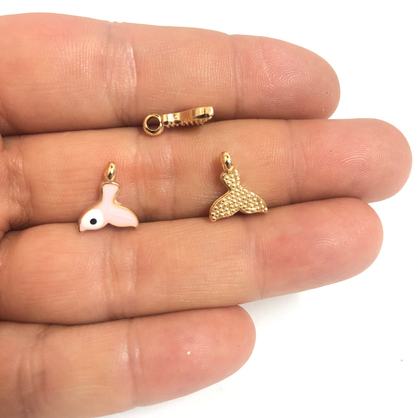 Altın Kaplama Mineli Balina Kuyruğu Sallantı -Sedefli Açık Pembe