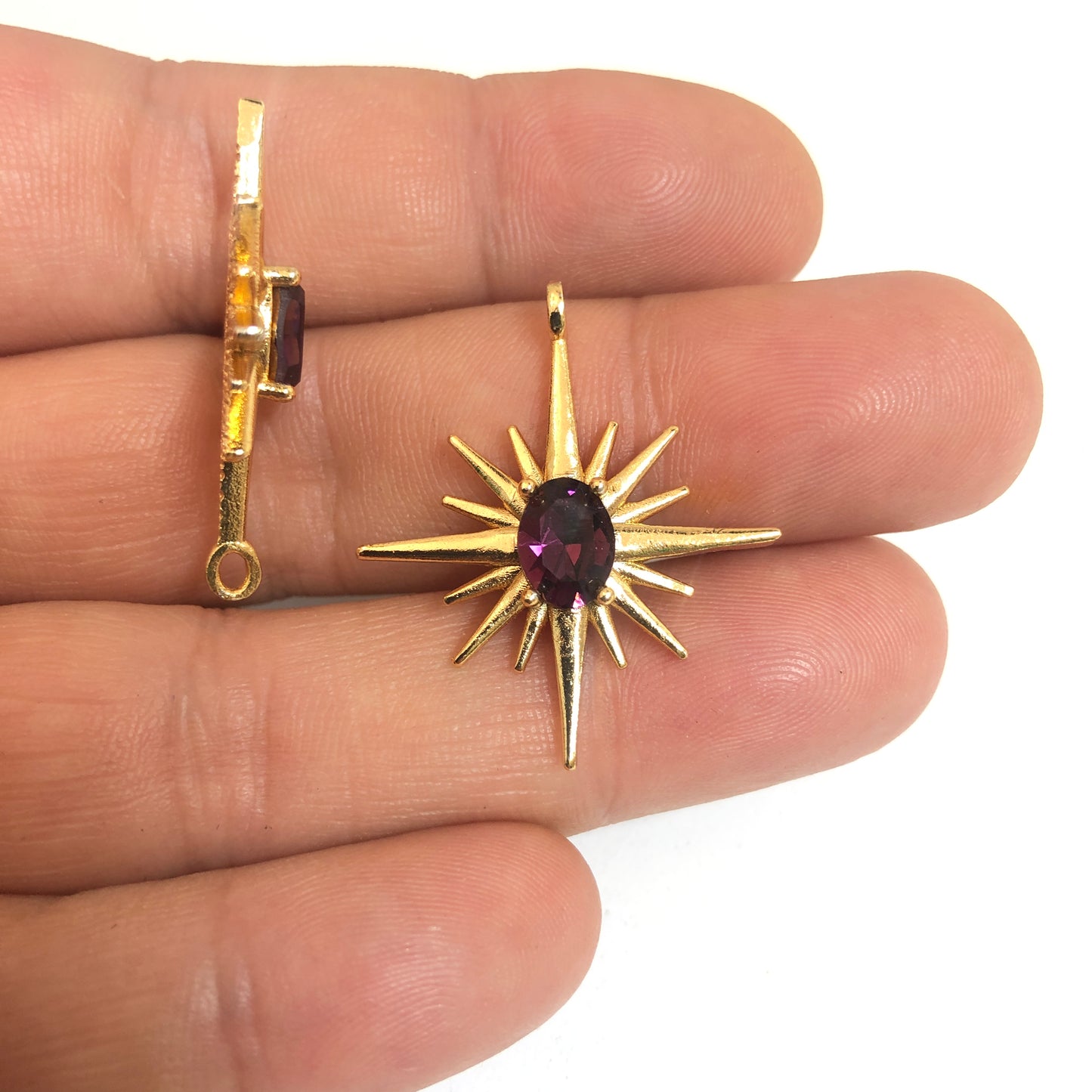 Altın Kaplama zirkon Taşlı Kutup Yıldızı - Mürdüm