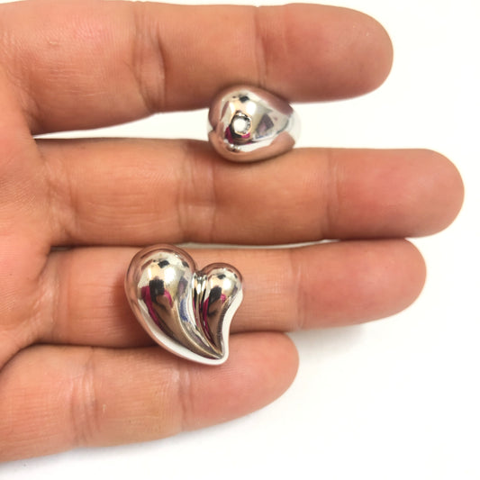 Rodyum Kaplama 20mm Yamuk Tombul Kalp