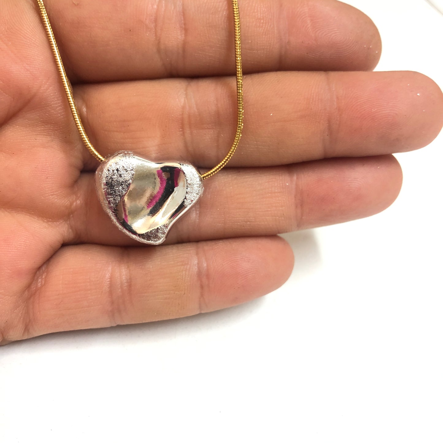 Rodyum Kaplama 21mm Çatlatma Desen Şekilsiz Tombul Kalp