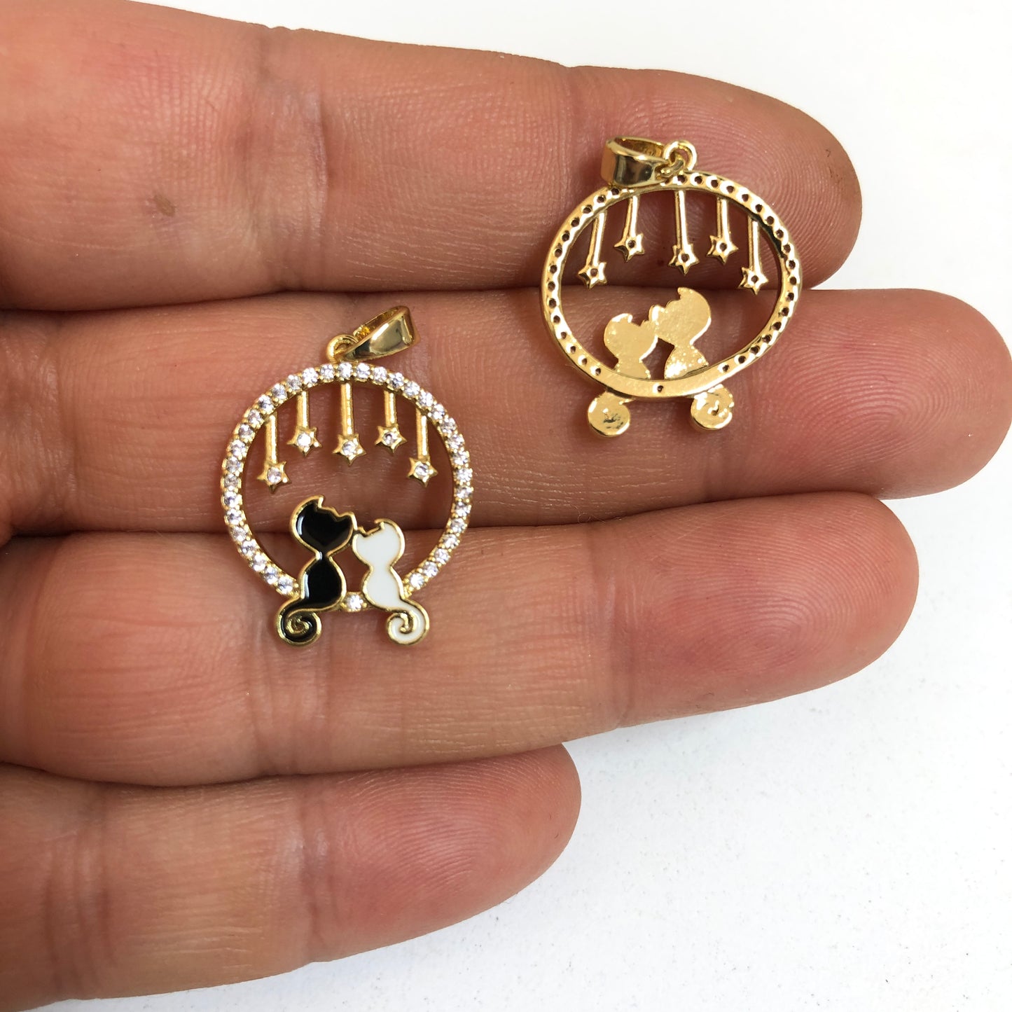 Sarı Çelik Zirkon Taşlı Mineli Kedi Kolye ucu