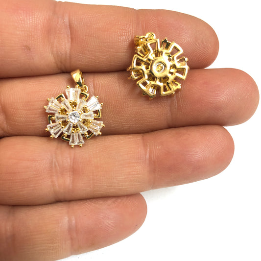 Sarı Çelik Baget Taşlı Döner Mekanizmalı Çiçek Kolye Ucu