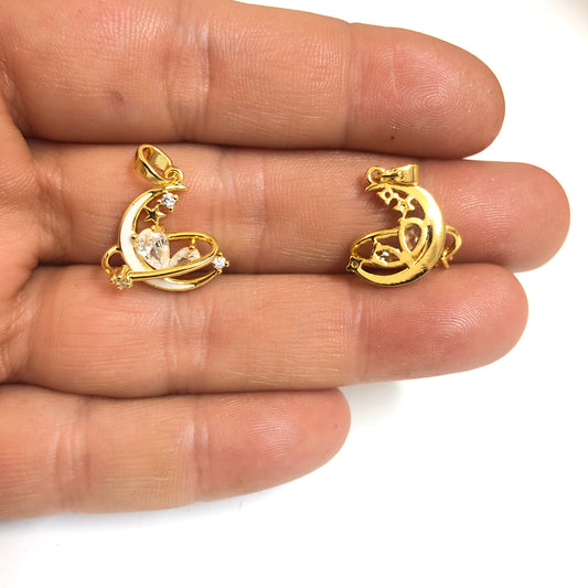 Sarı Çelik Baget Taşlı Mineli Ay Kolye ucu