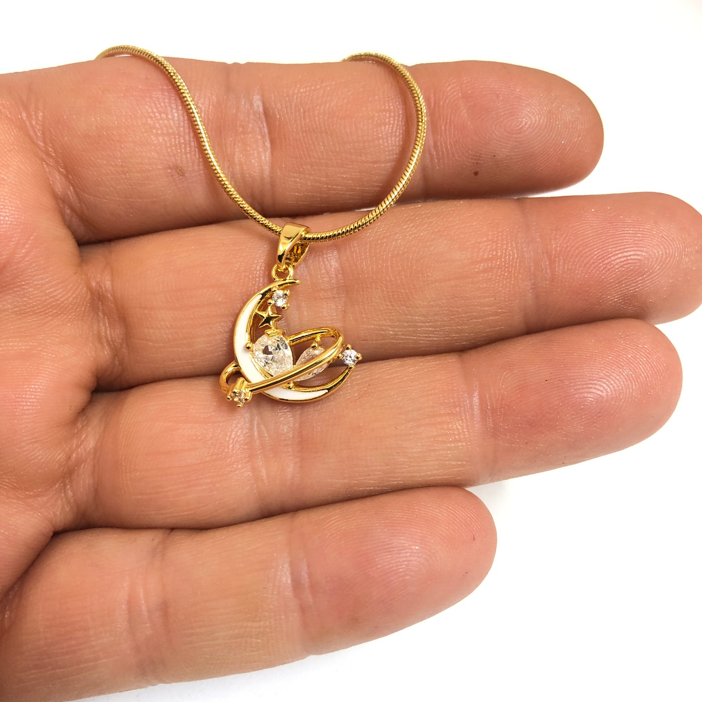 Sarı Çelik Baget Taşlı Mineli Ay Kolye ucu