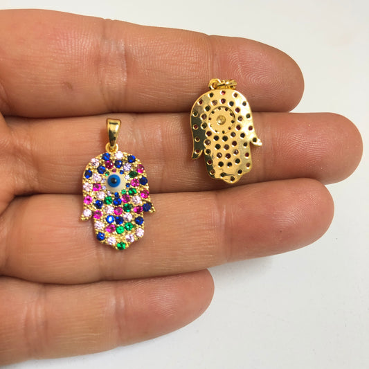 Sarı Çelik Zirkon Taşlı Fatma Ana Eli ''Hamsa''