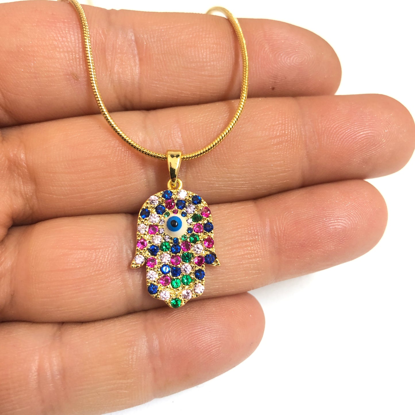 Sarı Çelik Zirkon Taşlı Fatma Ana Eli ''Hamsa''