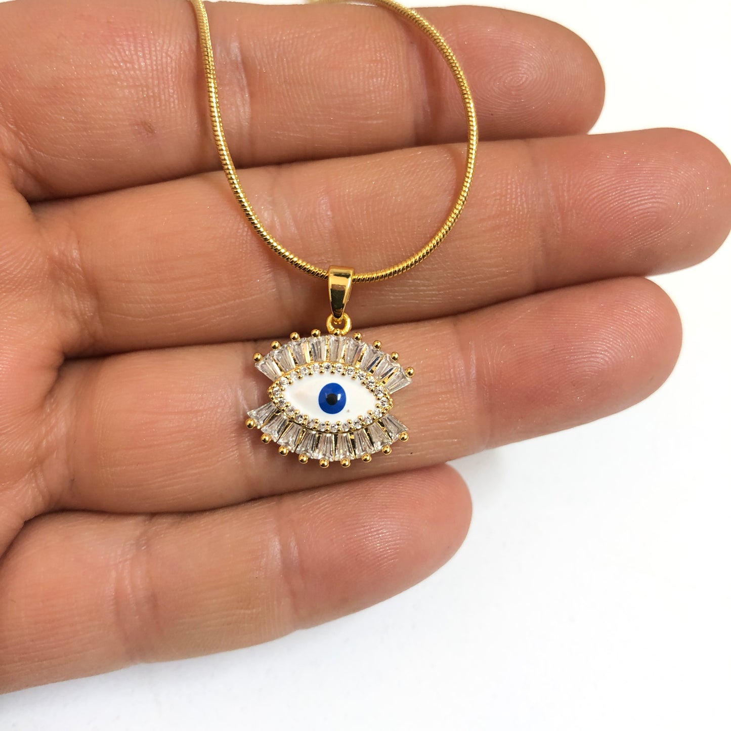 Sarı Çelik Zirkon & Baget Taşlı Göz kolye ucu