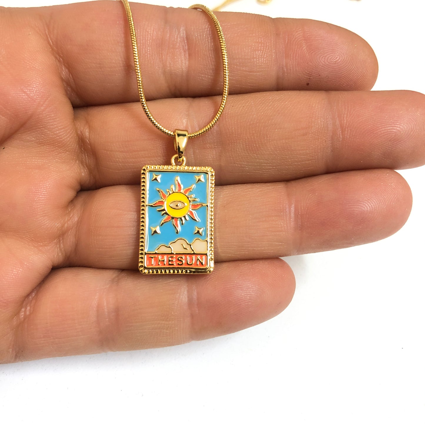 Sarı Çelik Tarot Kolye Ucu ''THE SUN'' (Güneş Kartı)
