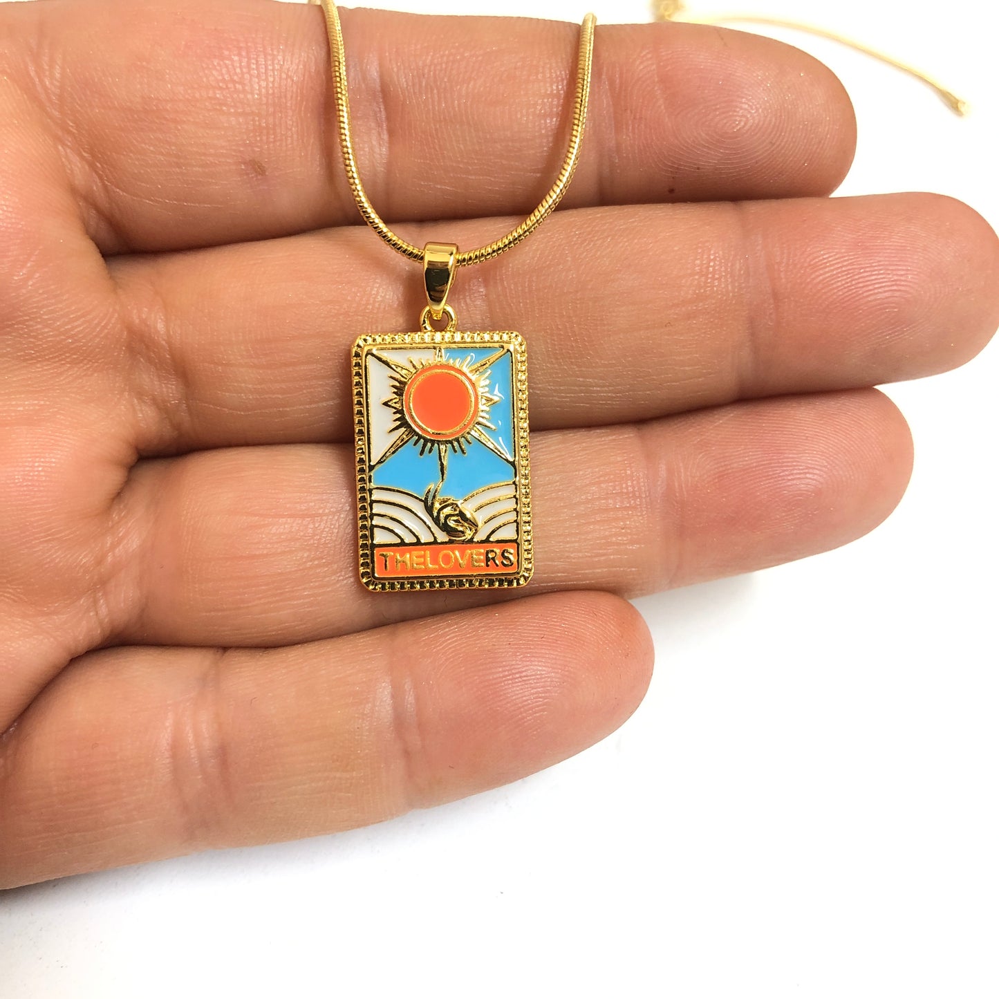 Sarı Çelik Tarot Kolye Ucu ''THE LOVERS'' (AŞIKLAR Kartı)