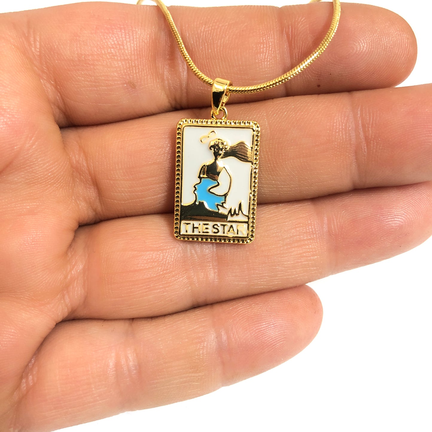 Sarı Çelik Tarot Kolye Ucu ''THE STAR'' (Yıldız Kartı)